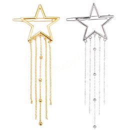 Geometric Star Moon Rhinestone Crystal Pendant Hair Clip Hair Accessories Long Chain Beads Elegant Fashion Tassel Women Hairpin