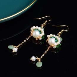 Dangle & Chandelier Pearl Earrings For Women Charms Jewellery Fashion Chinese White 925 Silver Gemstones Luxury Real Jade Natural Vintage Amul