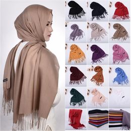 Fashion Solid Color Women Scarf Winter Hijabs Tessale Tassels Long Lady Shawls Cashmere Like Pashmina Scarves