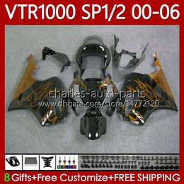 Body Kit For HONDA VTR1000 RTV1000 RC51 00 01 02 03 04 05 06 Bodywork 123No.42 VTR Gold Flames 1000 SP1 SP2 2000 2001 2002 2003 2004 2005 2006 VTR-1000 2000-2006 Fairing