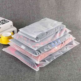 Transparent Frosted Zipper Bag Underwear T-shirt Bag Clothing Packing PE Self-sealing Plastic Bag Customizable Y220422