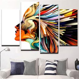 Abstract Colourful Woman Hair Unframed Painting Modern Canvas Wall Art Home Decor HD Printed Pictures 4 Panels Poster222V