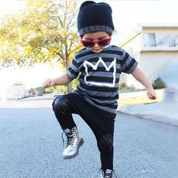 Clothing Sets Children Baby Boy Two Piece Set Kid Casual Sport Suits Short Sleeve Stripped T-shirt Tops Pants Hiphop Streetwear YY238Clothin