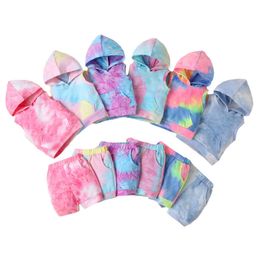 Citgeett Summer Newborn Baby Girls Fashion Outfit Set Sleeveless Hooded Tie Dye Tops beige Shorts Set Clothing J220711