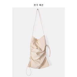 Ins bag female 2021 new drawstring pleated nylon shoulder large capacity fashion trend messenger small square L