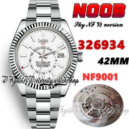 N V2 42mm Sky zz326934 A9001 Complication Calendar Automatic Mens Watch Fluted Bezel White Dial Stick Markers 904L Steel Bracelet Super Edition eternity Watches