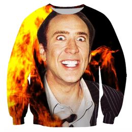 Autumn/winter New 3D Nicholas. Cage Print Hoodie European and American Men's Loose Pullover Sweater 001