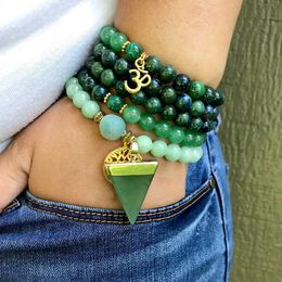 MG1465 Strand Tree of Life 108 Mala Necklace Womens 6 mm Azurite Mala Beads Green Aventurine Charm Meditation Buddhist Jewellery