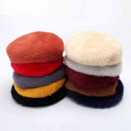 Hats For Women Autumn Winter Hats Soft Faux Rabbit Fur Solid Colour Unisex Keep Warm Adult Men Cap Female Beret Hat Painter Hat J220722