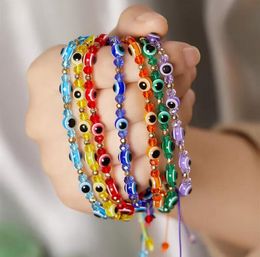 Turkish Evil Blue Eye Beaded Strands Bracelet Handmade Adjustable Braided Rope Chain Crystal Beads Bracelets for Women