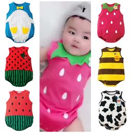 Newborn Baby Cute Rompers Watermelon Strawberry Bee Cow Design Triangle Briefs Jumpsuits Snap-Up Romper One Piece Outfits Playsuit Comfortable to Wear 2022