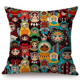 Cushion/Decorative Pillow Cute Moscow Souvenir Matryoshka Russian Doll Pattern Home Decoration Sofa Throw Case Russia Style Linen Cushion Co