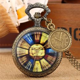 Retro Watch Colourful Roman Number Dial Half Hunter Men Women Quartz Pocket Clock Pendant Necklace Chain Gift