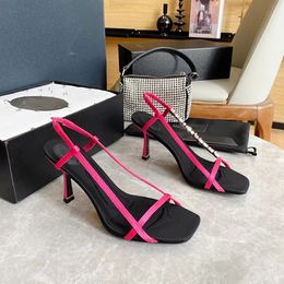 2022 Satin platform high heel sandals crystal embellished rhinestone dinner shoes stiletto heel slippers ladies cutout summer heeled slippers walking mules