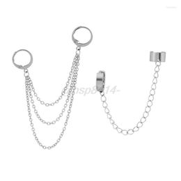 Dangle & Chandelier Korean Fashion Hip Hop Chain Earrings Titanium Steel Threader Drop Cuff Double Piercing Unisex JewelryDangle Farl22