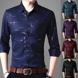 Men's Dress Shirts Spring Autumn Men Tops Long Sleeve Turn Down Collar Stripes Single-breasted Social Business Shirt Casual S295j