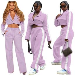 Women's Two Piece Pants Single Button Crop Top Jacket & Suits Women 2022 Splicing Long Sleeve Casual Sexy Streetwear Set