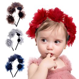 Lace Flower Headband Kids Hair Band Children Chiffon Flower Hair Hoop Rhinestone Headbands Girls Hair Accessories