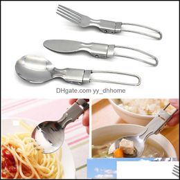 Spoons Flatware Kitchen Dining Bar Home Garden Lightweight Outdoor Stainless Steel Folding Fork Cutlery Portable Picnic Tableware Cam Fol