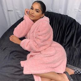 Women's Sleepwear Bathrobe Nightgown Thick Warm Robe Winter Solid Colour Plush Pyjamas Pink White Cute Animal Flannel Bath Women Men Sleepwea