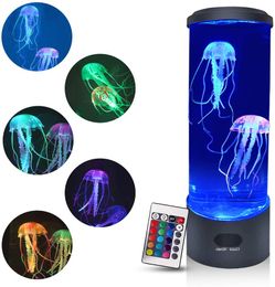 Table Lamps Colour Changing Jellyfish Lamp LED Remote Control Aquarium Tank Night Light Birthday Gift USB Charging Relaxing Mood