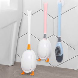 2pcs Toilet Brush with Base Creative Duck Shape Silicone Soft Bristles Brush for Bathroom Toilet home Cleaning Tools with Holder 220624