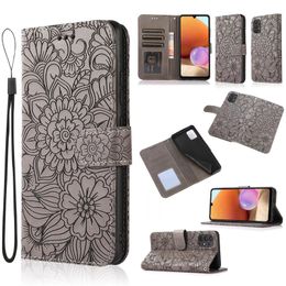 Embossed Flower Leather Wallet Cases For Samsung S22 PLUS A33 A53 A13 A32 A52 A72 A22 A12 ID Cash Pocket Holder Flip Cover Pouch