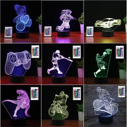3d optical illusions UK - 3D led lights Remote Control 16 Color Changing Touch Night Light Acrylic Plates Multi Shape optical illusion Base lamp Atmosphere 2331