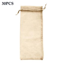 Gift Wrap 30pcs Champagne Wedding Home Packaging Bottle Cover Elegant Organza Wine Bag Pouch Drawstring Design Transparent Fine MeshGift