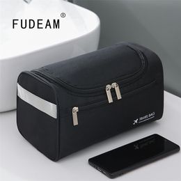 FUDEAM Polyester Men Business Portable Storage Bag Toiletries Organiser Women Travel Cosmetic Bag Hanging Waterproof Wash Pouch 220630