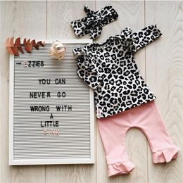 born Baby Girls Clothes Toddler Cute Leopard Ruffle Long Sleeve T-shirt TopsPantsHeadband Infant Baby Clothing Set LJ201223