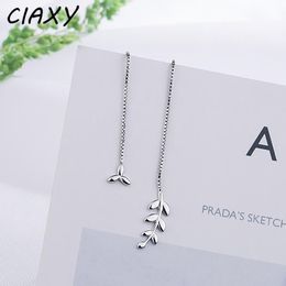 Dangle & Chandelier 925 Stamp Asymmetric Forest Olive Branch Ear Line Earrings For Women Small Fresh Leaf Earring Silver Color JewelryDangle