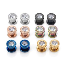 6 Pairs Stainless Steel Ear Plug Tunnels Gauges CZ Body Piercing Ear Expander for Both Men and Women