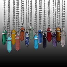 Natural Stone Chakra Gemstone Necklace for Women Men Reiki Healing Point Crystal Quartz Pendant Charm Necklaces With Leather Chain Promotion Jewellery Gift