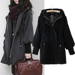 Trench Coat For Women Autumn Winter Fashion European Style Drawstring Hooded Puff Sleeve Women Coat Fast Shipping LJ201106