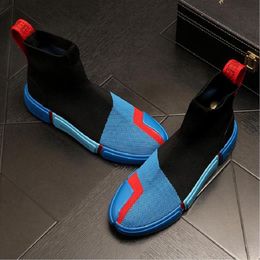 New High Tos Fashion Men's Mixed Colours Boots Patchwork Walking Sneakers Designer Casual Knit Socks Shoes Footwear