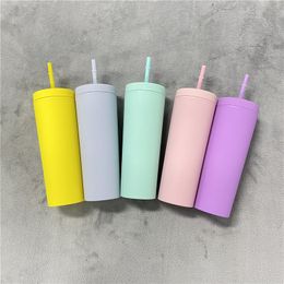 19oz 20oz acrylic tumbler double wall plastic tumblers skinny tumblers matte Colours mixed with lid and straw