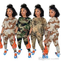 Women Camouflage Pants Outfits Plus Size 4XL Tracksuits 2022 Designer Short Sleeve T-shirt Jogger Suits Two Piece Set