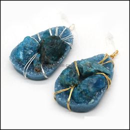 Pendant Necklaces Pendants Jewelry 1Pcs Natural Stone Druzy Water Drop Shape Blue Crystal Charm Dhjzz