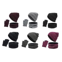 glove hat UK - Beanie Skull Caps 3pcs Set Winter Hat Scarf And Glove Set For Women Men OutdoorBeanie Skull