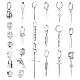 Clip-on & Screw Back Stainless Steel Punk Ear Clip Earrings For Women, 1pieces Non Piercing ,Fake Geometric Jewelry