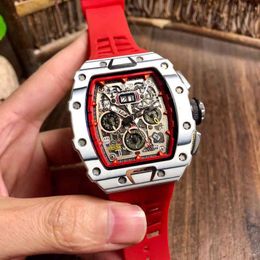 uxury watch Date Business Leisure Carbon Fibre Men's Automatic Mechanical Watch Calendar Personality Tape Fashion Versatile Large Dial