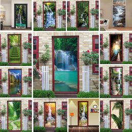 Natural Scenery Door Wallpaper Home Decor Self adhesive Waterproof Removable Poster Stickers on the Doors Wall Decal deursticker 220716