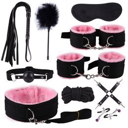 Bed Bondage Set Kits sexy Toys For Adults Games Nipple Clamps Adult Woman Couples Anal Butt Plug Tail