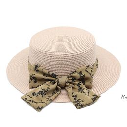 2022 Spring Summer Straw Hat with Bowknot Women Sunhat Sunhats Girls Wide Brim Hats Woman Holiday Beach Caps ZZE14009
