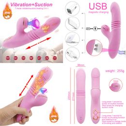 NXY Vibrators Telescopic Stick Sucking Vibrator For Woman Large Dildo Heating Clit Sucker Vagina Clitoris Stimulator Adult Toys Sex Machine 220427