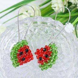 Fashion Beaded Fruit Dangle Earrings for Women Boho Summer Jewelry Hand Braided Scalloped Watermelon Ladies Earrings