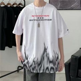 Men's T-Shirts 4 Colors Summer T-shirt For Men Thin Casual All-match O-neck Tops Short Sleeve Shirt Loose Tie-dye Flame Male Clothes