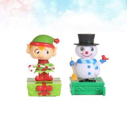 Interior Decorations 2pcs Christmas Funny Car Ornament Creative Solar Powered Decor Swing Snowman And Elf Design Kids CartoonInterior