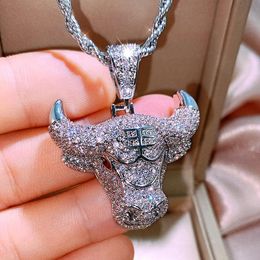 Pendant Necklaces Fashion Men Hip Hop Full Rhinestone Bull Head Necklace Sparkling Out Gold NecklacePendant NecklacesPendant